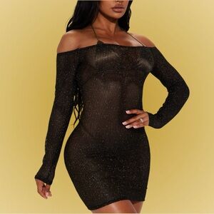 Fashion Nova Salt Water Cure Swim Cover Up Dress Black/Metallic Gold Size L NWT